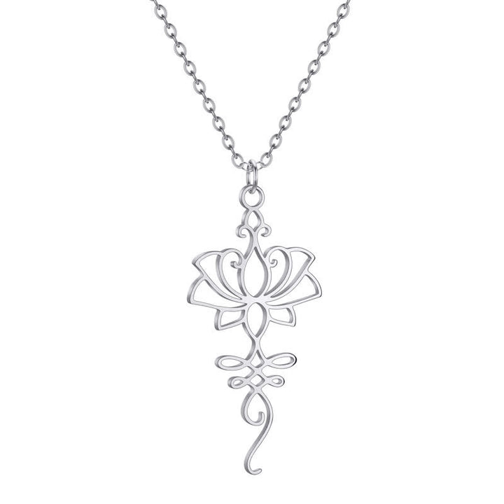 Buddha Stones Collier Lotus creux en acier titane, symbole de protection et de pureté - image 2