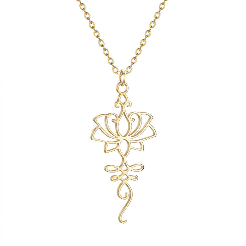 Buddha Stones Collier Lotus creux en acier titane, symbole de protection et de pureté - image 5