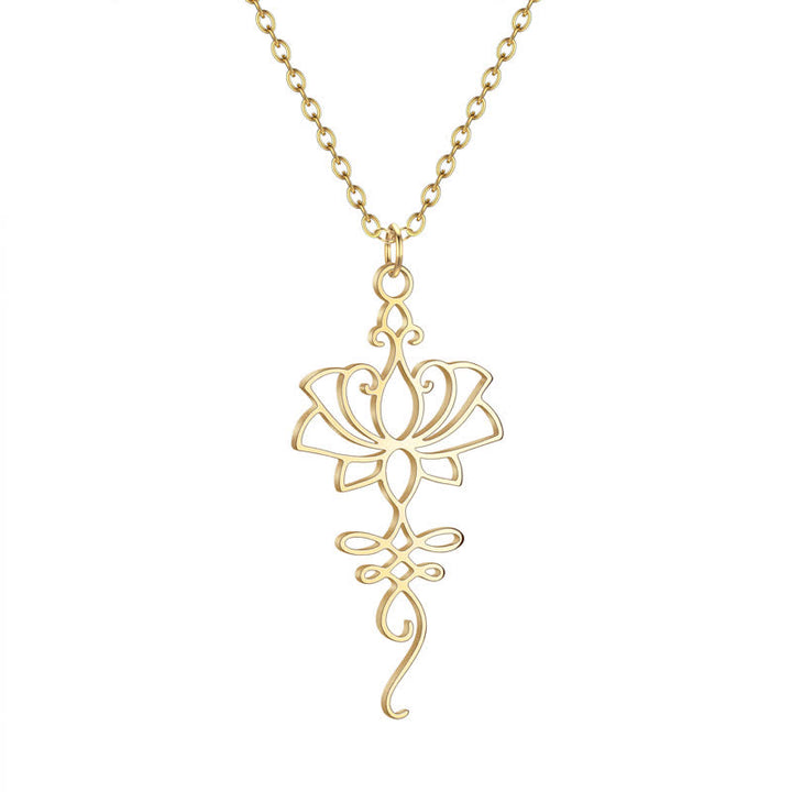 Buddha Stones Collier Lotus creux en acier titane, symbole de protection et de pureté - image 5