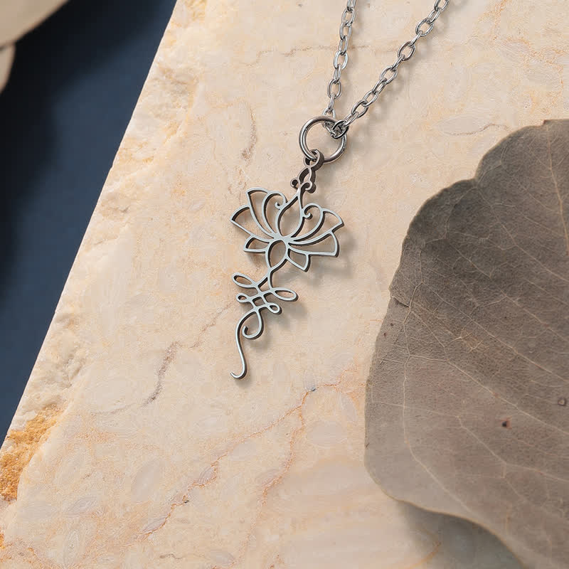 Buddha Stones Collier Lotus creux en acier titane, symbole de protection et de pureté - image 1