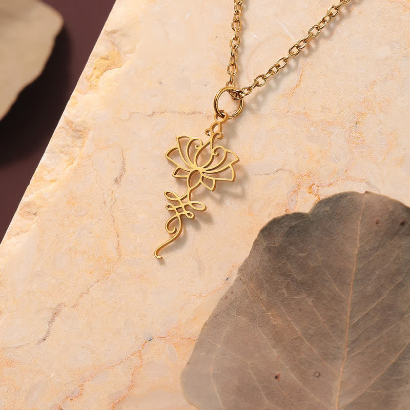 Buddha Stones Collier Lotus creux en acier titane, symbole de protection et de pureté - image 4