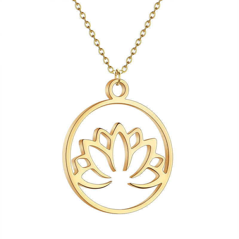 Buddha Stones Collier de protection et d'illumination en acier titane avec lotus ajouré rond - image 5