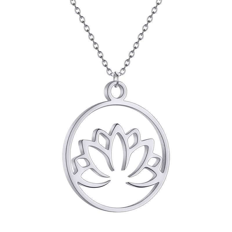 Buddha Stones Collier de protection et d'illumination en acier titane avec lotus ajouré rond - image 2