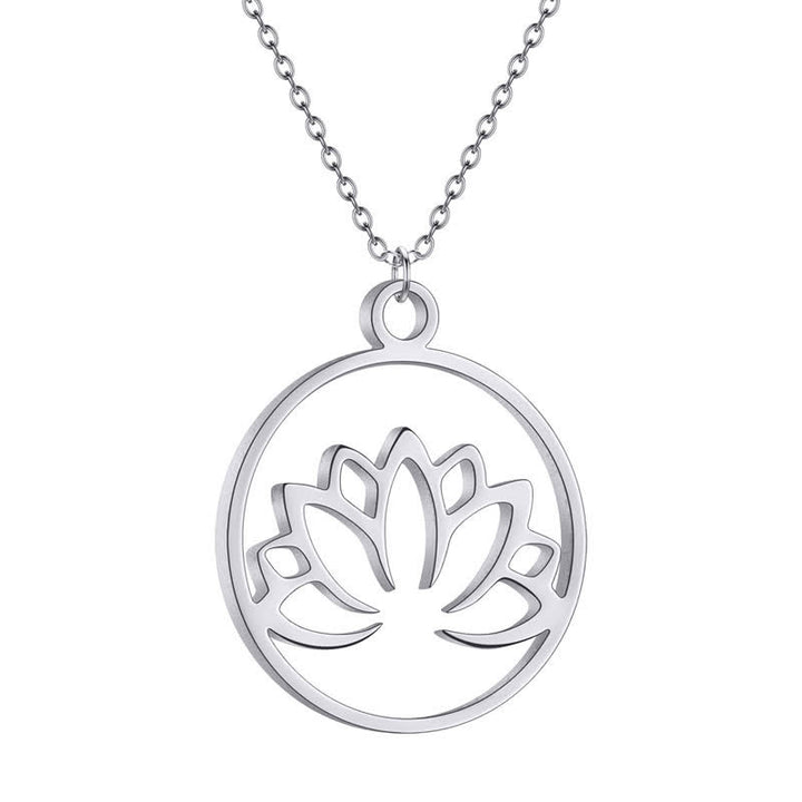 Buddha Stones Collier de protection et d'illumination en acier titane avec lotus ajouré rond - image 2
