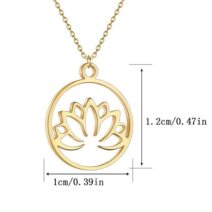 Buddha Stones Collier de protection et d'illumination en acier titane avec lotus ajouré rond - image 8