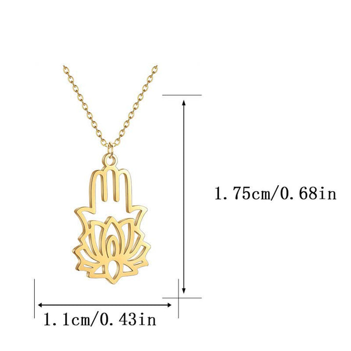 Buddha Stones Collier de protection en acier titane avec lotus et main Hamsa - image 9