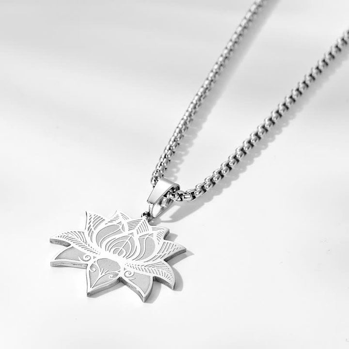 Buddha Stones Collier de méditation Lotus en acier titane, chaîne protection et pureté - image 1