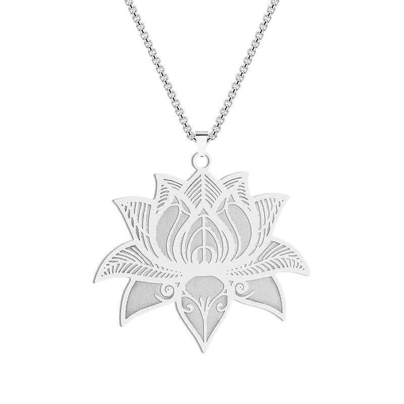 Buddha Stones Collier de méditation Lotus en acier titane, chaîne protection et pureté - image 2