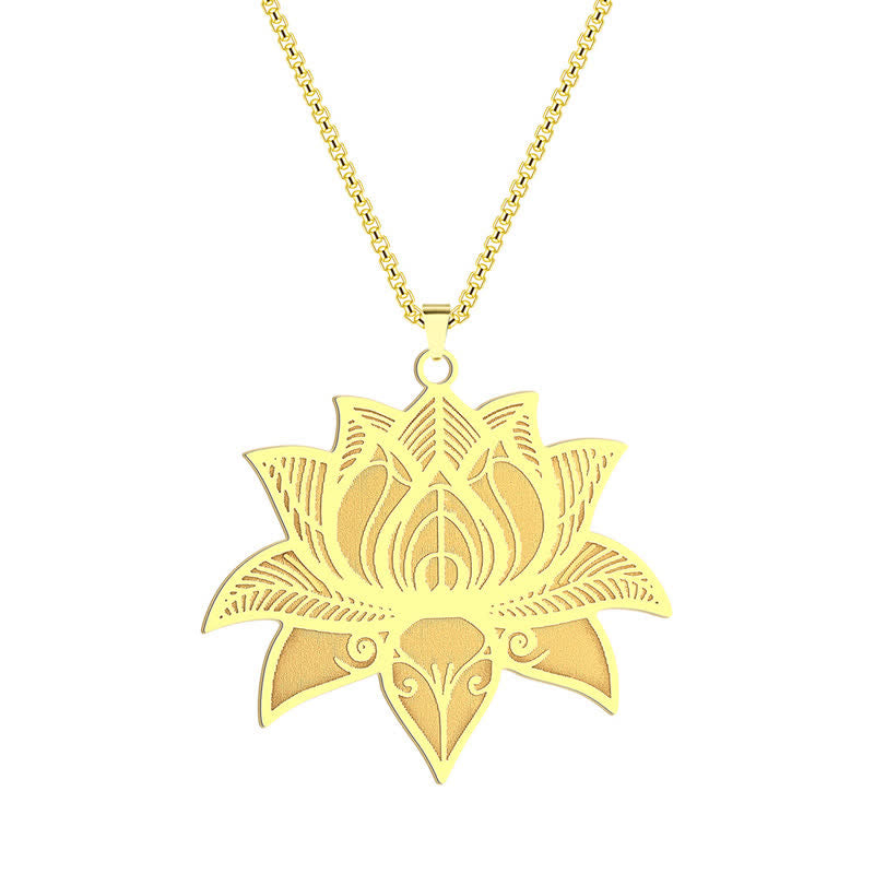 Buddha Stones Collier de méditation Lotus en acier titane, chaîne protection et pureté - image 4