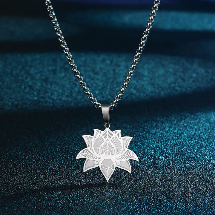 Buddha Stones Collier de méditation Lotus en acier titane, chaîne protection et pureté - Acier - image 0