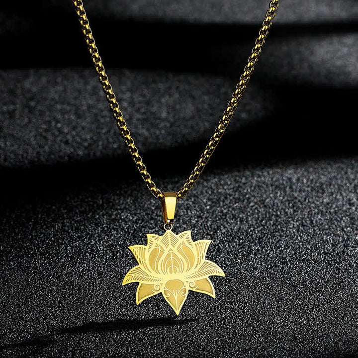 Buddha Stones Collier de méditation Lotus en acier titane, chaîne protection et pureté - Or - image 3