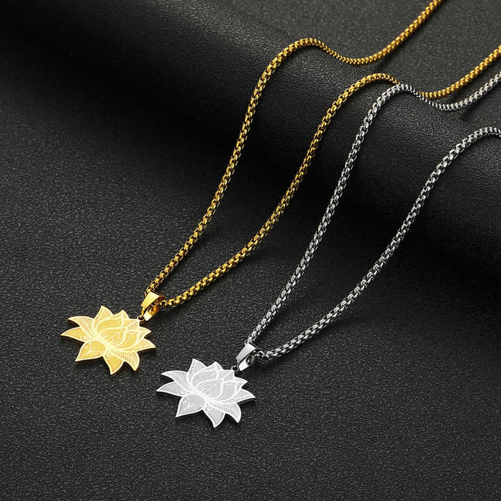 Buddha Stones Collier de méditation Lotus en acier titane, chaîne protection et pureté - image 8