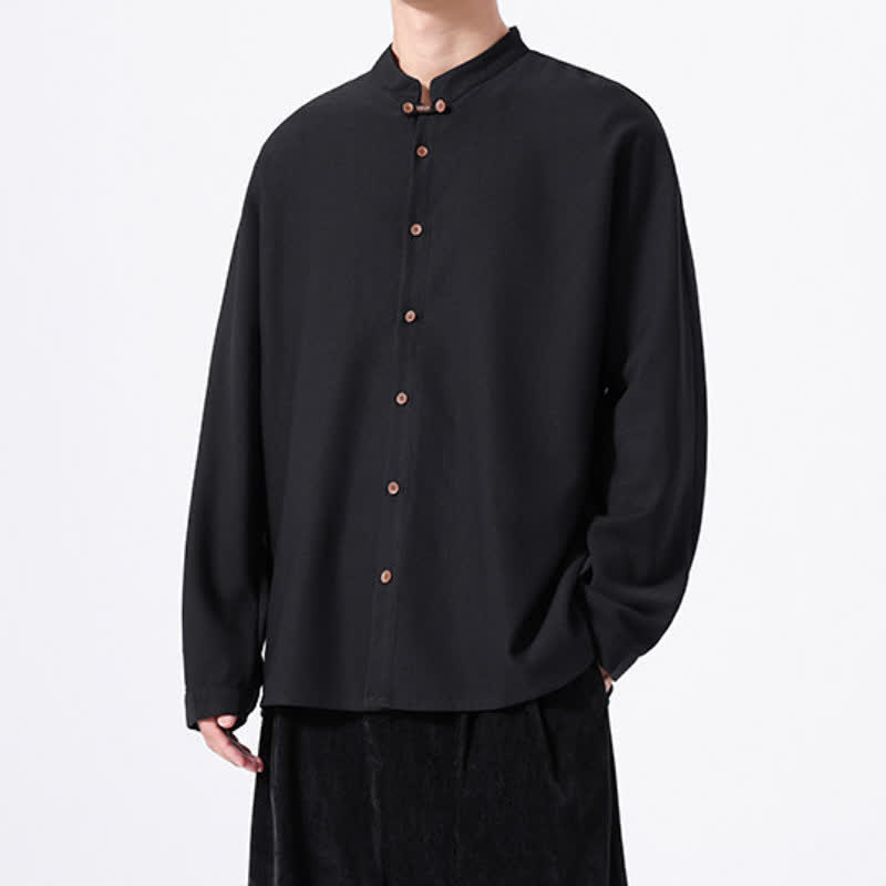 Buddha Stones Chemises à manches longues pour hommes, style Tang, boutonnées, unies, décontractées, printanières - image 11