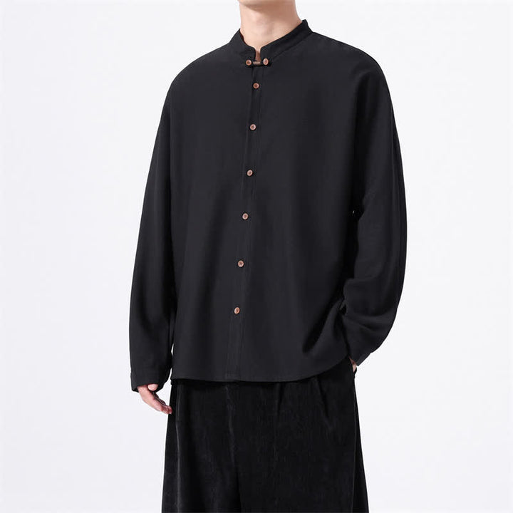 Buddha Stones Chemises à manches longues pour hommes, style Tang, boutonnées, unies, décontractées, printanières - image 15