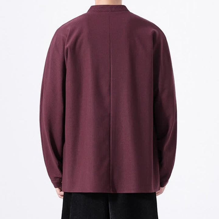 Buddha Stones Chemises à manches longues pour hommes, style Tang, boutonnées, unies, décontractées, printanières - image 22