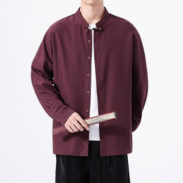 Buddha Stones Chemises à manches longues pour hommes, style Tang, boutonnées, unies, décontractées, printanières - image 20