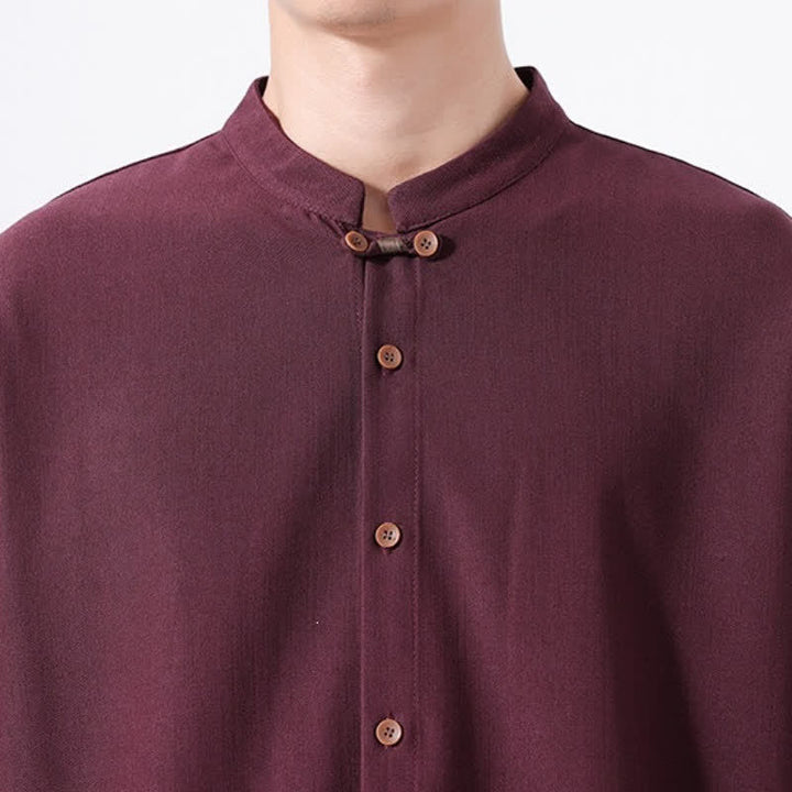 Buddha Stones Chemises à manches longues pour hommes, style Tang, boutonnées, unies, décontractées, printanières - image 25
