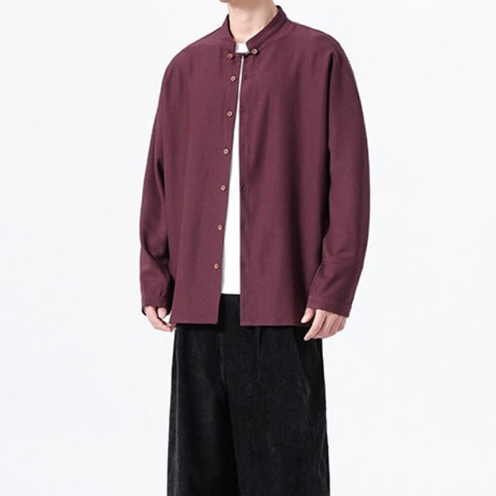 Buddha Stones Chemises à manches longues pour hommes, style Tang, boutonnées, unies, décontractées, printanières - image 24