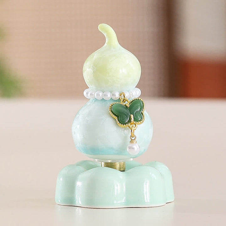Buddha Stones Gourde papillon en céramique rotative, décoration pour une vie consciente - Jaune courge + Papillon vert foncé + Base verte - image 13