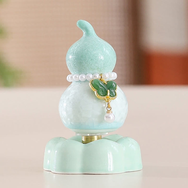 Buddha Stones Gourde papillon en céramique rotative, décoration pour une vie consciente - Vert courge + Papillon vert foncé + Base verte - image 18