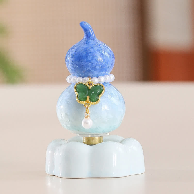 Buddha Stones Gourde papillon en céramique rotative, décoration pour une vie consciente - Gourde bleu foncé + papillon vert foncé + base bleue - image 17