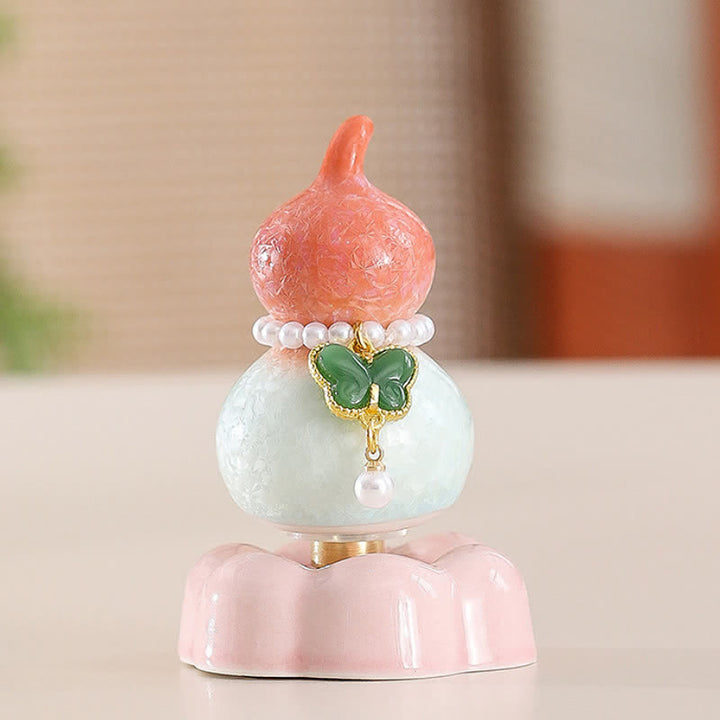 Buddha Stones Gourde papillon en céramique rotative, décoration pour une vie consciente - Orange courge + Papillon vert foncé + Base rose - image 15