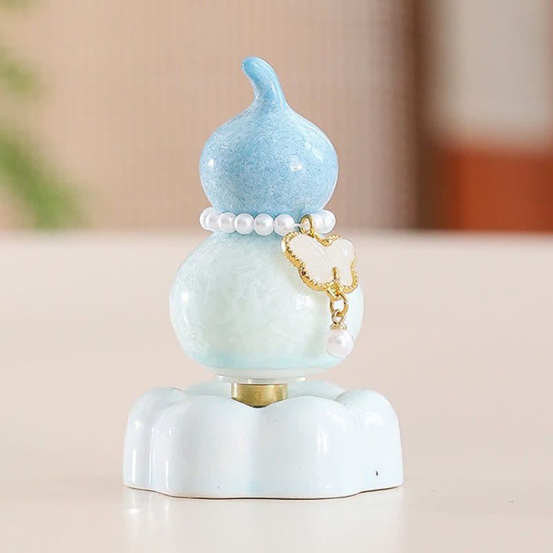 Buddha Stones Gourde papillon en céramique rotative, décoration pour une vie consciente - Gourde bleu clair + papillon blanc + base bleue - image 19