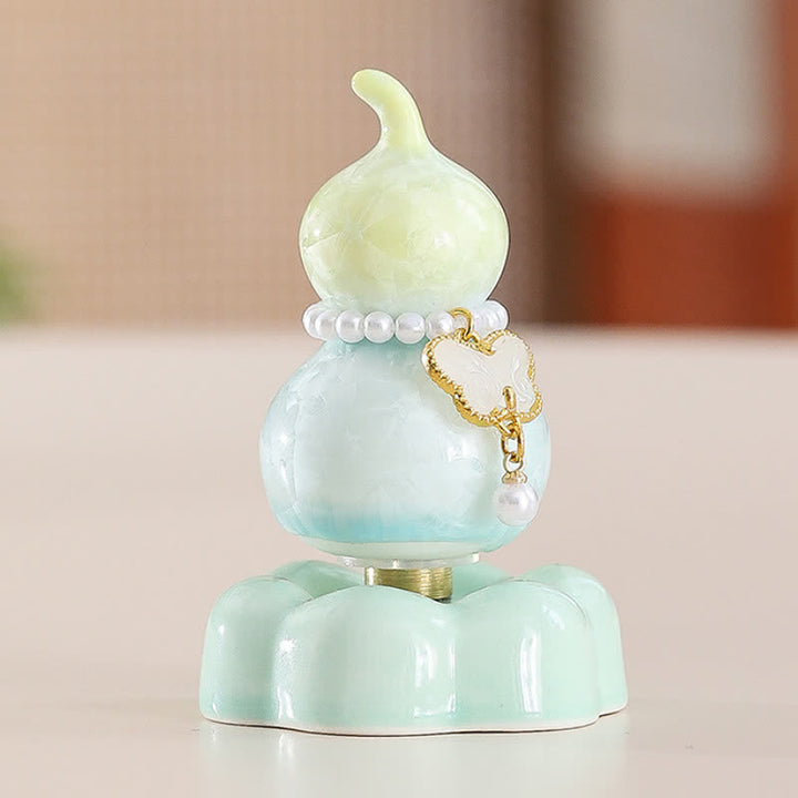 Buddha Stones Gourde papillon en céramique rotative, décoration pour une vie consciente - Calebasse jaune + papillon blanc + base verte - image 20