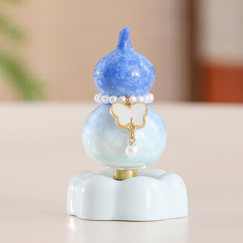 Buddha Stones Gourde papillon en céramique rotative, décoration pour une vie consciente - Gourde bleu foncé + papillon blanc + base bleue - image 24