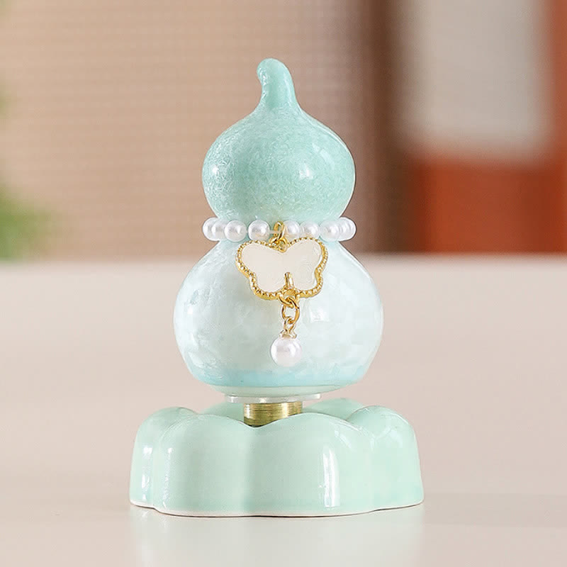 Buddha Stones Gourde papillon en céramique rotative, décoration pour une vie consciente - Vert courge + Papillon blanc + Base verte - image 25