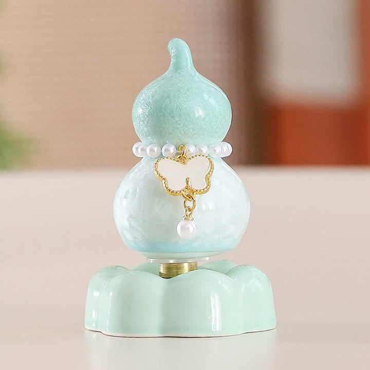 Buddha Stones Gourde papillon en céramique rotative, décoration pour une vie consciente - Vert courge + Papillon blanc + Base verte - image 25