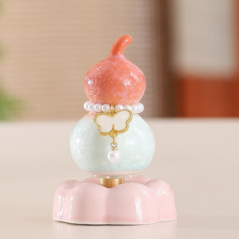 Buddha Stones Gourde papillon en céramique rotative, décoration pour une vie consciente - Orange courge + papillon blanc + base rose - image 22