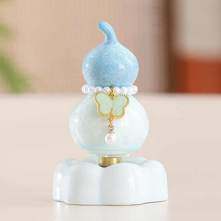 Buddha Stones Gourde papillon en céramique rotative, décoration pour une vie consciente - Gourde bleu clair + papillon vert clair + base bleue - image 7