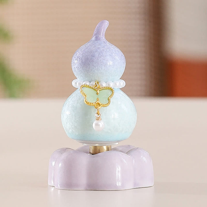 Buddha Stones Gourde papillon en céramique rotative, décoration pour une vie consciente - Gourd Violet + Papillon Vert Clair + Base Violette - image 9