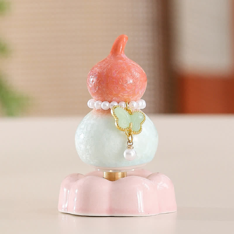 Buddha Stones Gourde papillon en céramique rotative, décoration pour une vie consciente - Orange courge + Papillon vert clair + Base rose - image 10