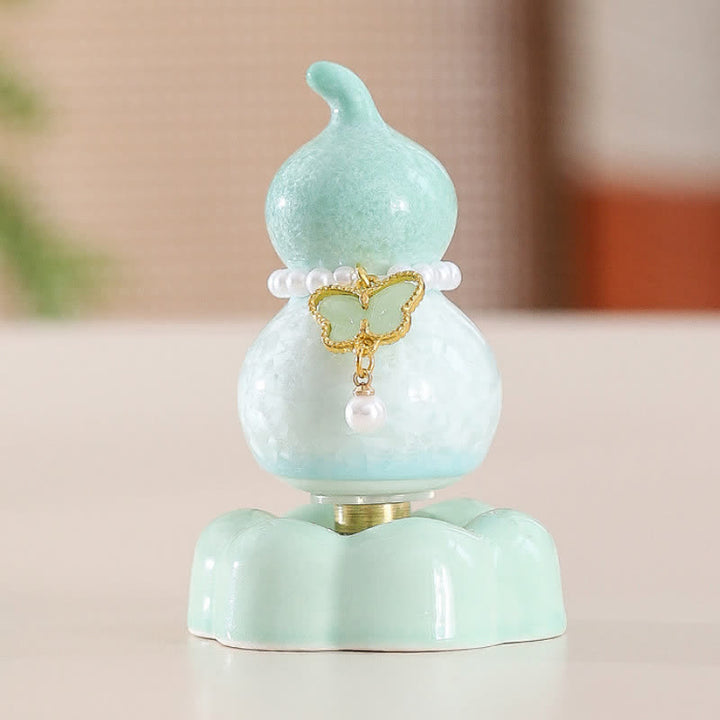 Buddha Stones Gourde papillon en céramique rotative, décoration pour une vie consciente - Vert courge + Papillon vert clair + Base verte - image 12