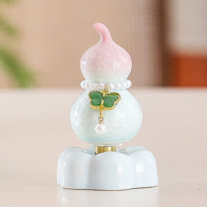Buddha Stones Gourde papillon en céramique rotative, décoration pour une vie consciente - Gourd Rose + Papillon Vert Foncé + Base Rose - image 16