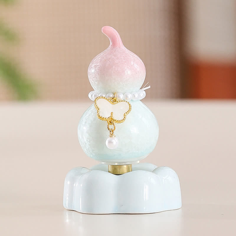 Buddha Stones Gourde papillon en céramique rotative, décoration pour une vie consciente - Gourd Rose + Papillon Blanc + Base Rose - image 23