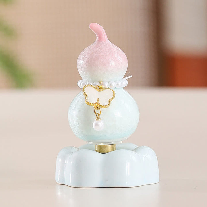 Buddha Stones Gourde papillon en céramique rotative, décoration pour une vie consciente - Gourd Rose + Papillon Blanc + Base Rose - image 23
