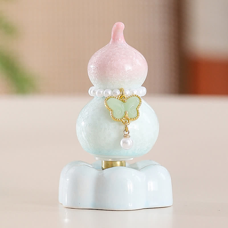 Buddha Stones Gourde papillon en céramique rotative, décoration pour une vie consciente - Rose courge + Papillon vert clair + Base rose - image 11