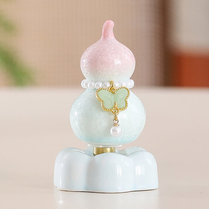 Buddha Stones Gourde papillon en céramique rotative, décoration pour une vie consciente - Rose courge + Papillon vert clair + Base rose - image 11