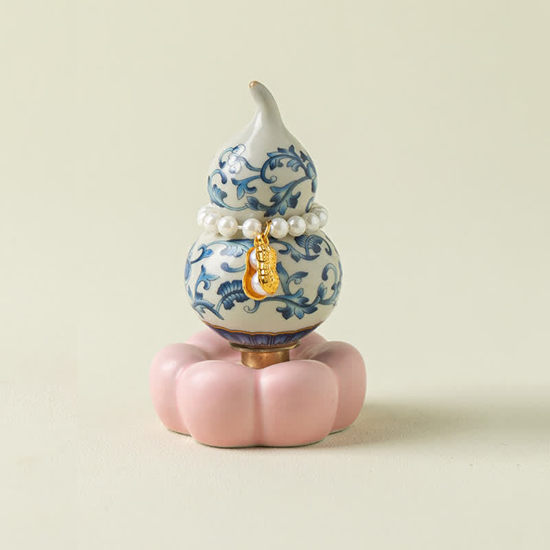 Buddha Stones Gourde rotative en céramique bleue et blanche en forme de lotus, décoration pour un mode de vie conscient - Base rose, environ 4,8 cm × 4,8 cm × 8,5 cm - image 8