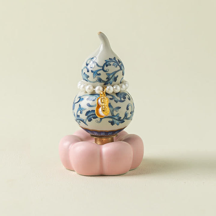 Buddha Stones Gourde rotative en céramique bleue et blanche en forme de lotus, décoration pour un mode de vie conscient - Base rose, environ 4,8 cm × 4,8 cm × 8,5 cm - image 8
