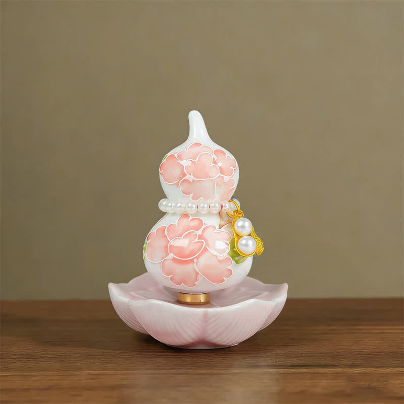 Buddha Stones Gourde en céramique peinte à la main, motif pivoine, symbole de prospérité et de bien-être. - Bénédiction de la pivoine - Environ 6*8 cm (accessoire aléatoire) - image 1