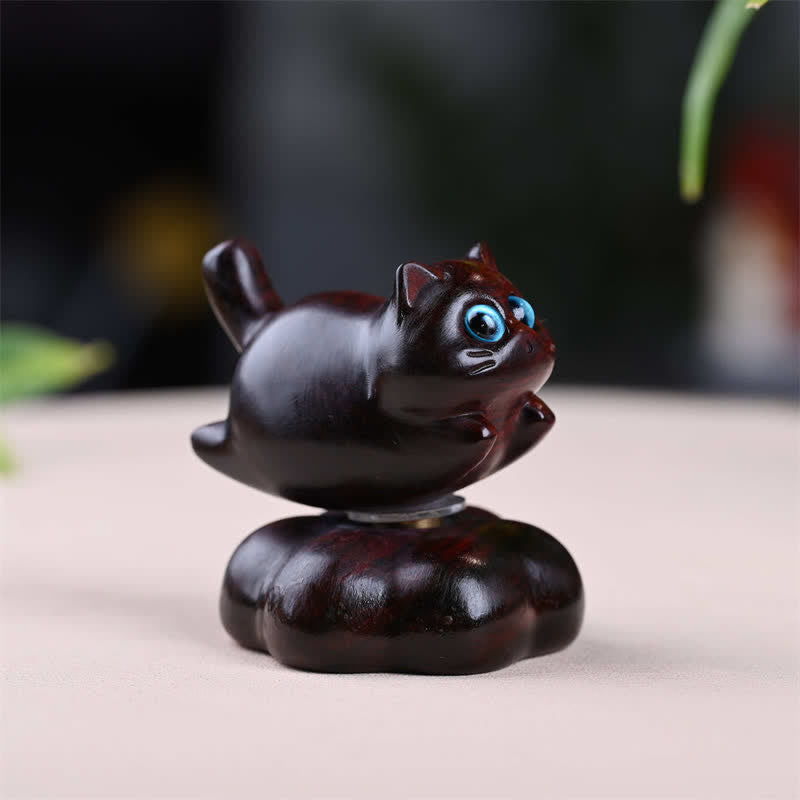 Buddha Stones Théière rotative pour petits chats en bois de santal, décoration mignonne pour animaux de compagnie - Marron, environ 6 x 5,5 x 6 cm - image 1