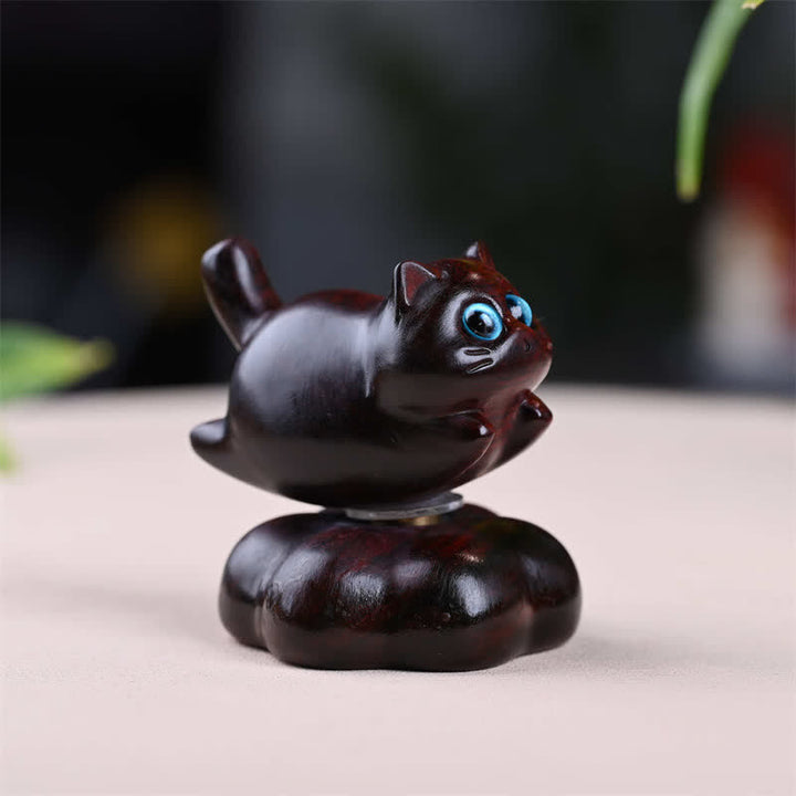 Buddha Stones Théière rotative pour petits chats en bois de santal, décoration mignonne pour animaux de compagnie - Marron, environ 6 x 5,5 x 6 cm - image 1