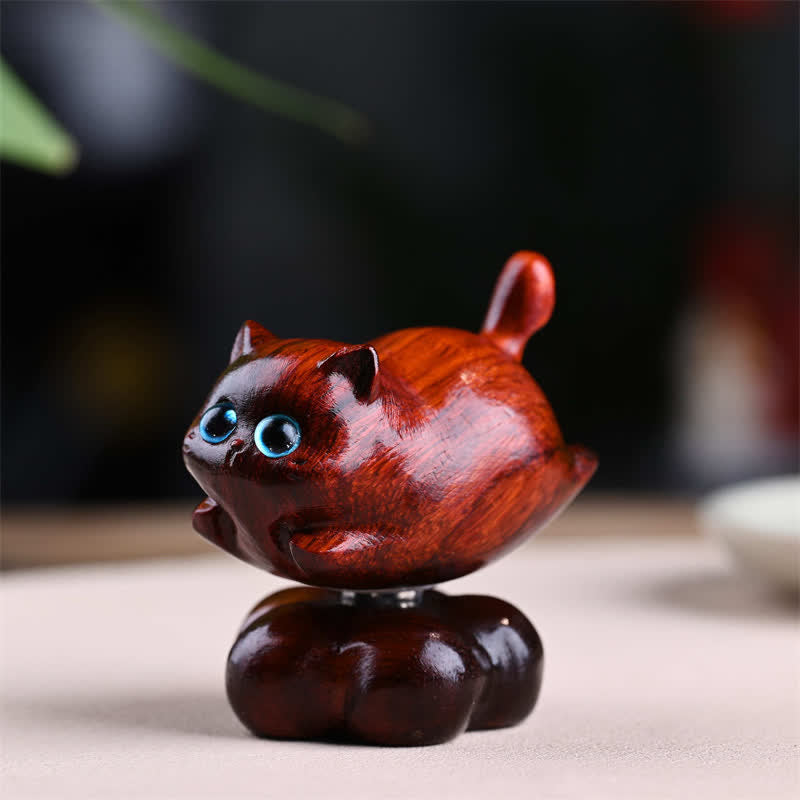 Buddha Stones Théière rotative pour petits chats en bois de santal, décoration mignonne pour animaux de compagnie - Base rouge et petite, environ 6 x 4,3 x 5,8 cm - image 2