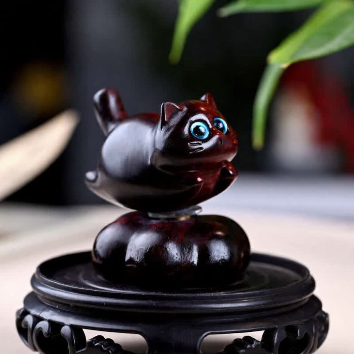 Buddha Stones Théière rotative pour petits chats en bois de santal, décoration mignonne pour animaux de compagnie - image 8