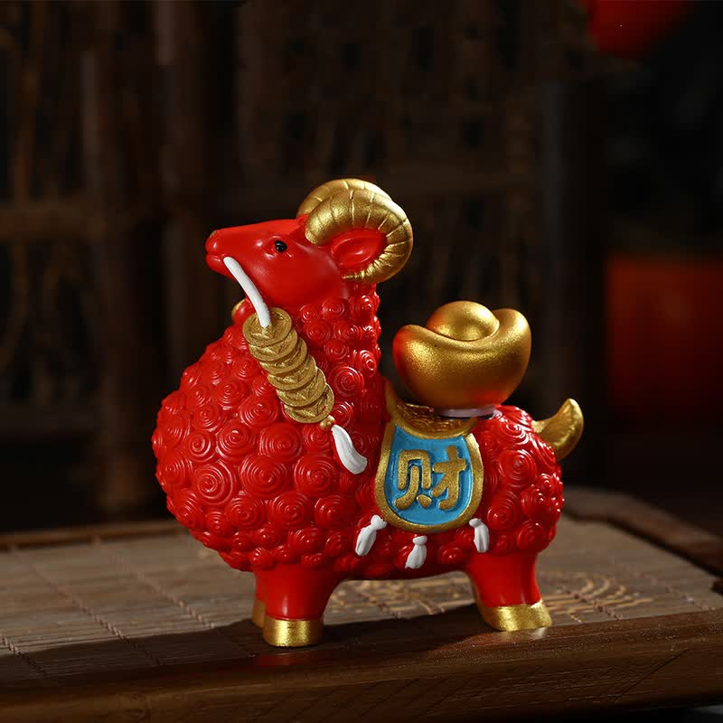 Buddha Stones Sac porte-bonheur en résine, chèvre et mouton, lingot, calebasse, kaki, décoration de bureau, animal mignon - Lingot d'or rouge - image 0