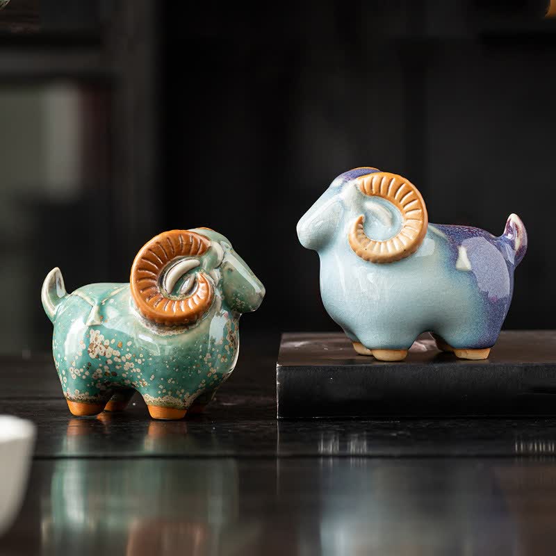 Buddha Stones Décoration de table en céramique représentant un bélier porte-bonheur et un adorable animal - image 0